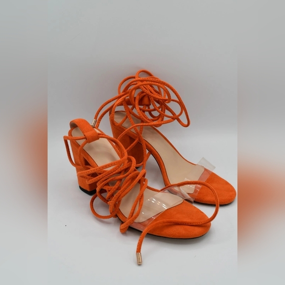 Elegant Orange Lace-Up Women's Heels - Picture 2 of 4